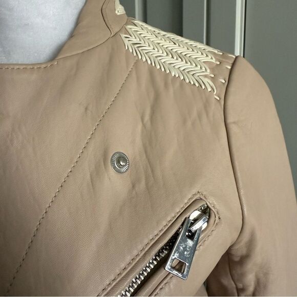 Maje Vicky Cotton-Trimmed Leather Biker Jacket Size 38 US M - Picture 12 of 12